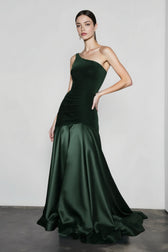 Velvet Panel Off Shoulder A Line Formal Dress