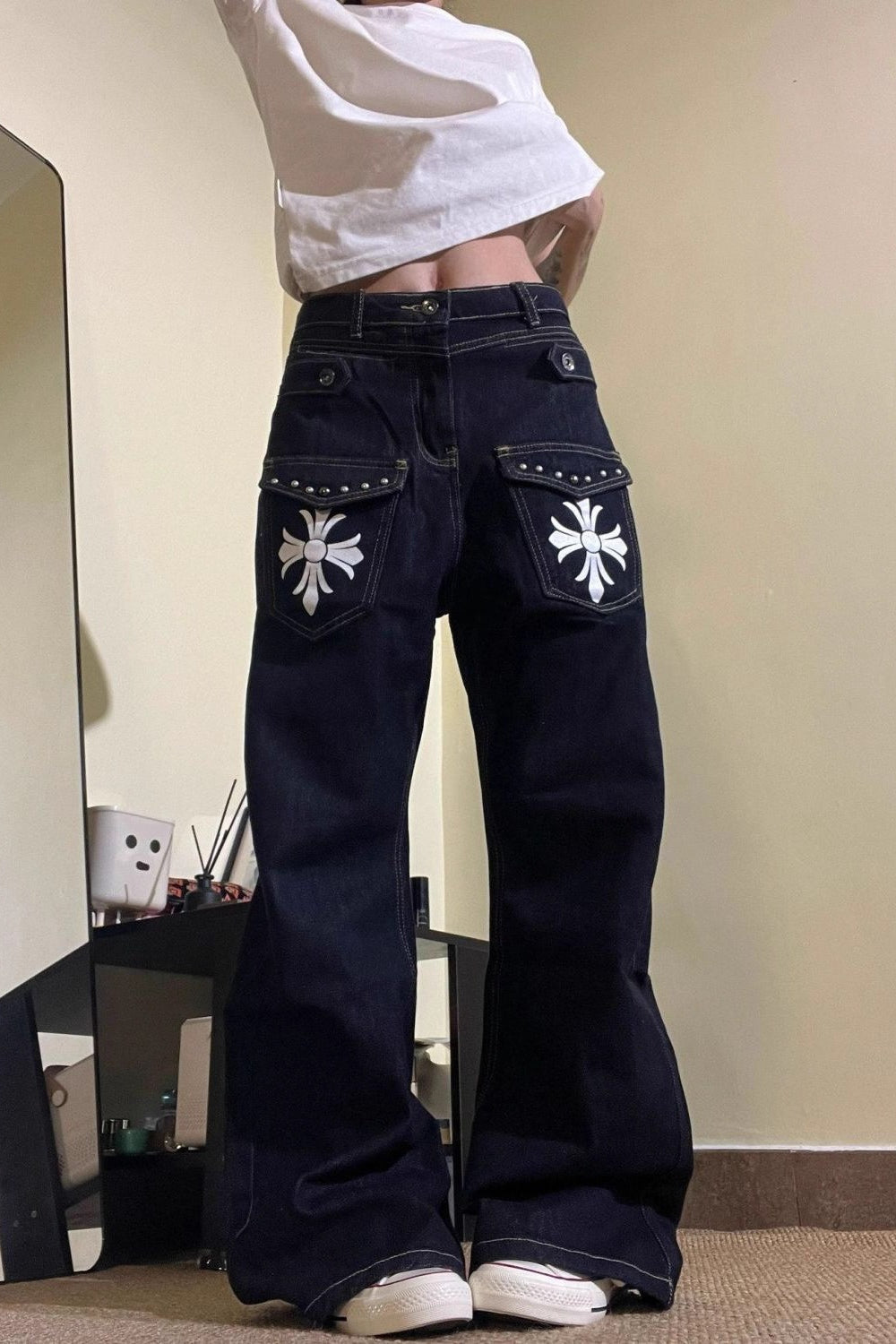 Vintage Washed Wide-Leg Denim Jeans