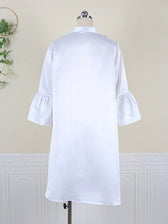 Satin Stand Collar Bell Sleeve Swing Midi Dress 7