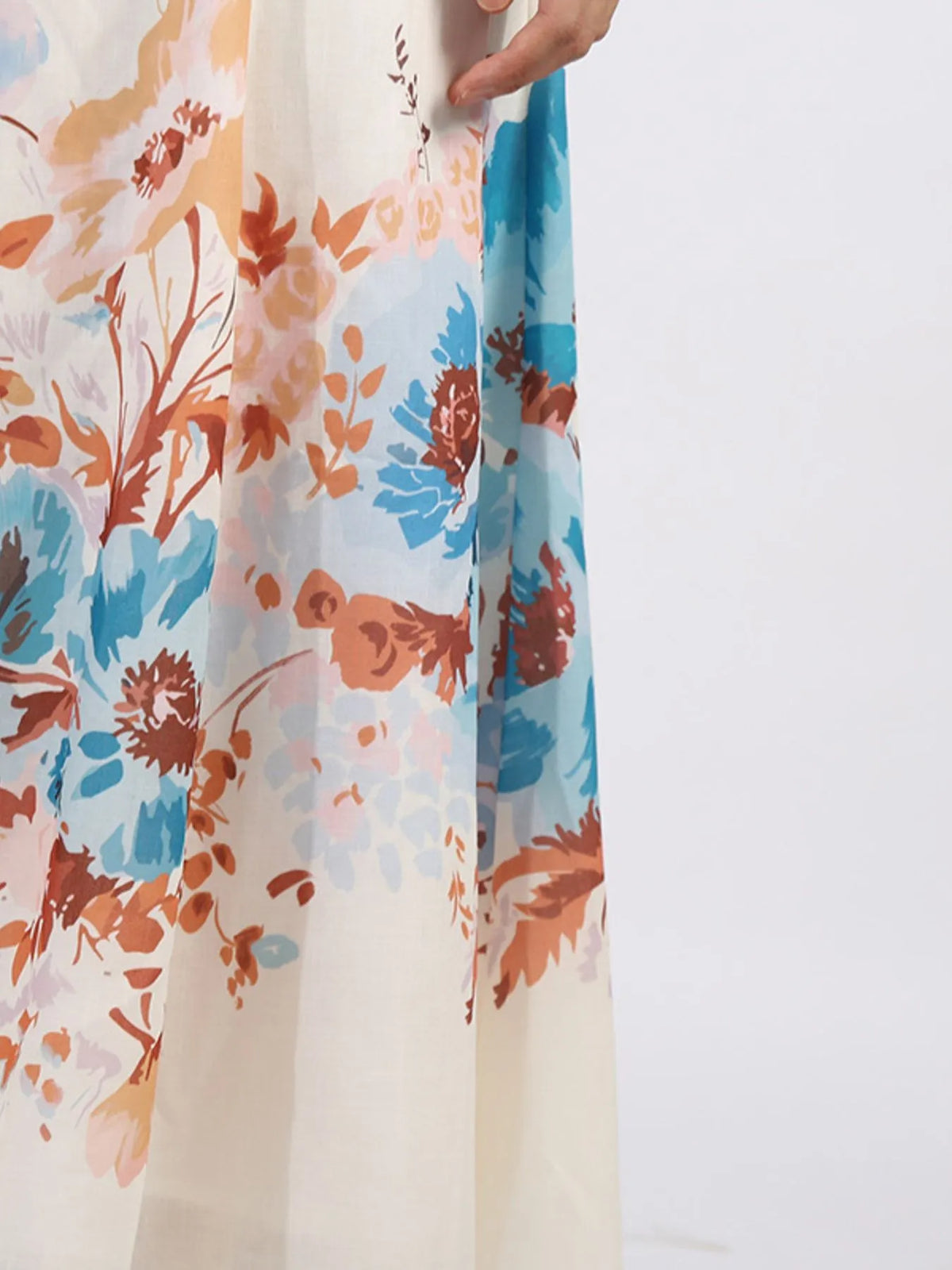 Floral Border Print Square Neck Sleeveless A-Line Midi Dress with Pockets 14