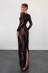 Elegant Square Neck Long Sleeve Lace Dress 4