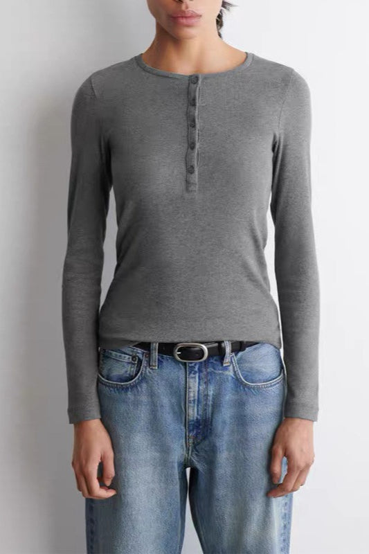 Henley Neck Slim Fit Long Sleeve Top
