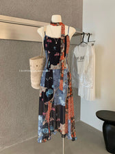 Floral Patchwork Spaghetti Strap Ruffle Maxi Dress 16