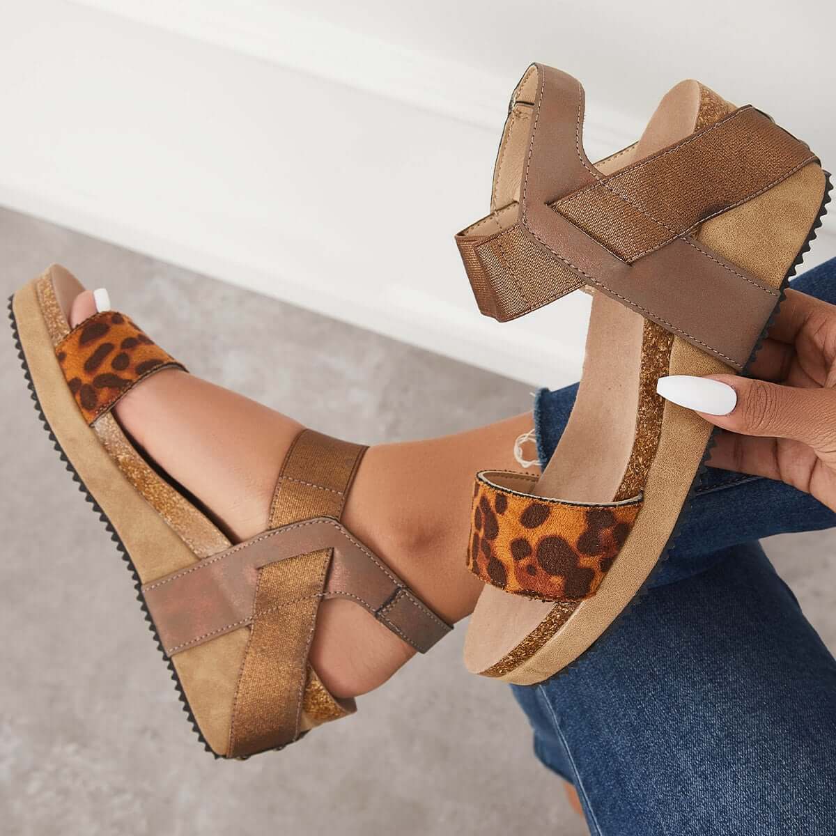 Open Toe Cork Footbed Platform Wedges Ankle Strap Sandals