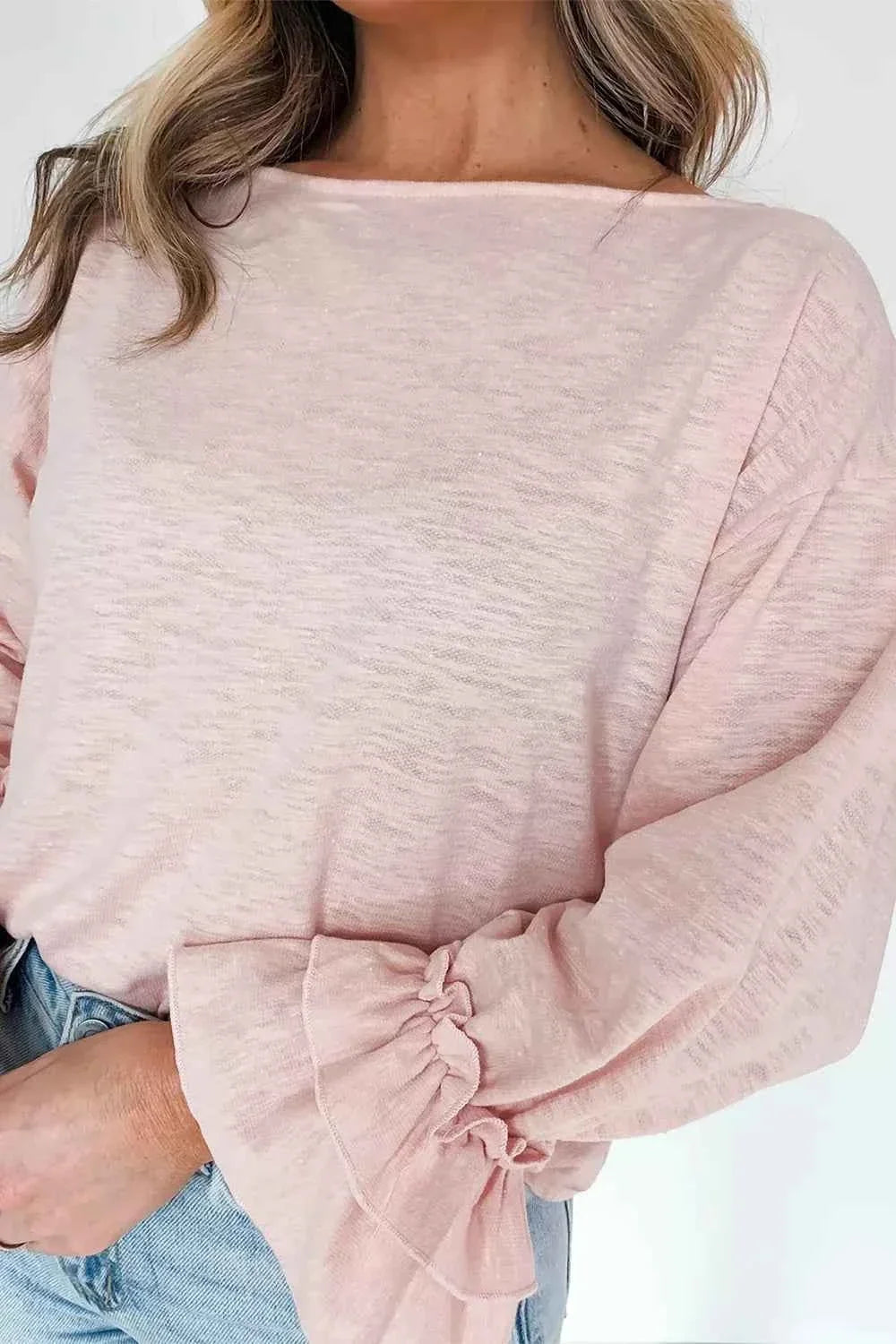 Long Sleeve Ruffle Cuff Casual Elegant Top