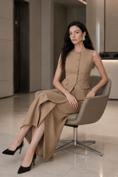 Ruffle Slit Skirt Elegant Two Piece Work Set