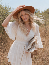 Lace V-Neck Ruffle Mini Boho Dress