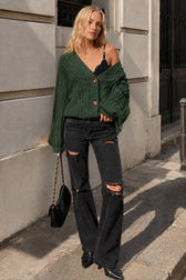 Lantern Sleeve Cable Knit Sweater