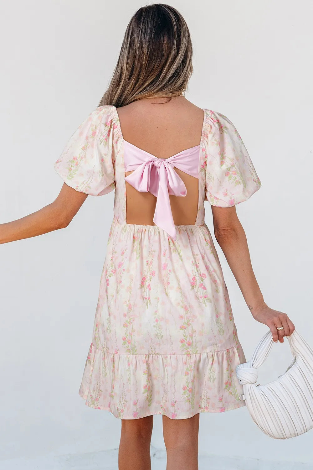 Floral Print Square Neck Puff Sleeve Ruffle Hem A-Line Mini Dress 5