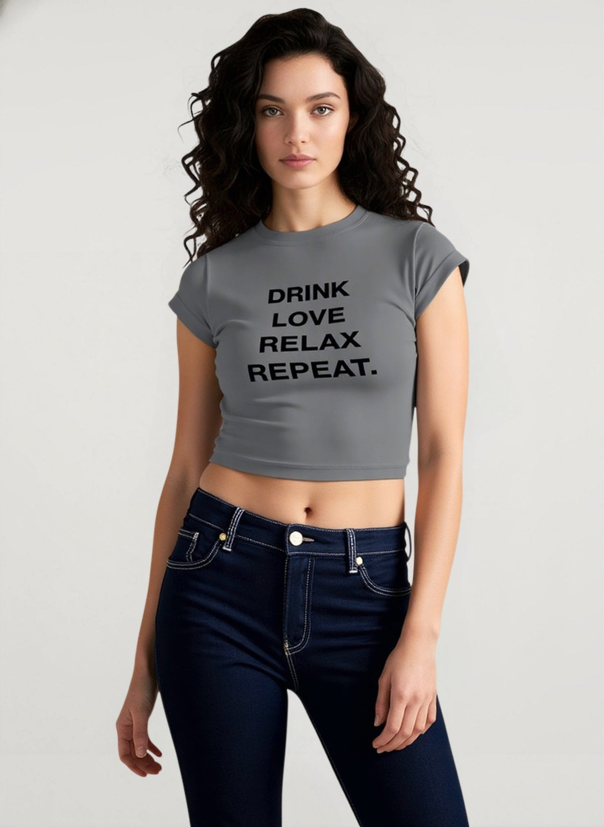 Slogan Letter Print Crew Neck Cap Sleeve Fitted Crop Top 4