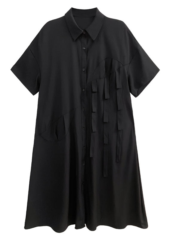 Oversized Button Front Strap Detail Short Sleeve Shirt Midi Dress