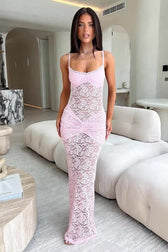 Lace Off-Shoulder Spaghetti Open Slit Slim Lace Dress