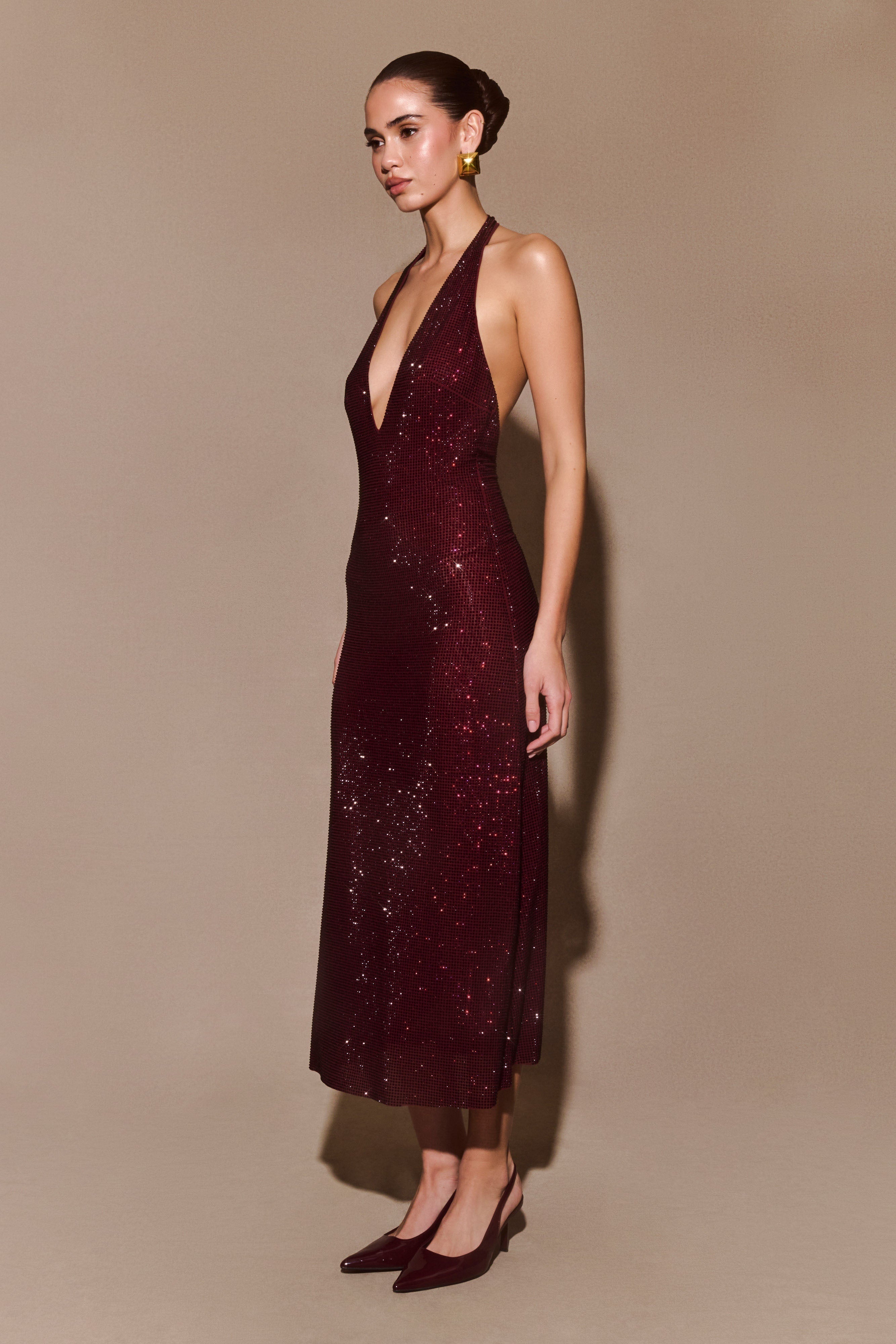 Diamond Beverly Halter Neck Midi Dress