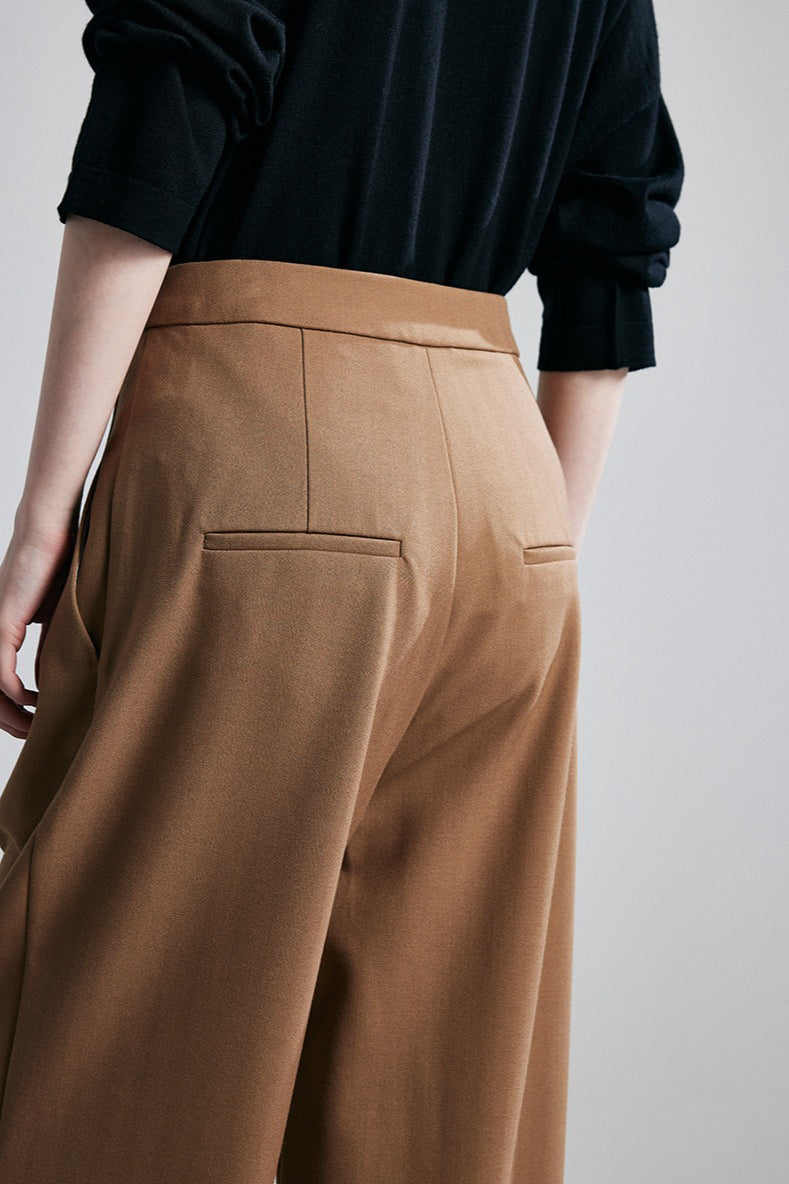 High Waist Pleated Button Fly Cropped Wide Leg Trousers 3