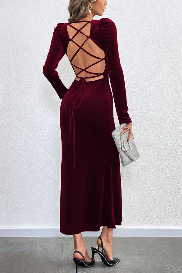 Velvet Long-sleeved Sexy Backless Slim Fit Fishtail Maxi Dress - View 7