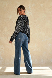 Leopard Print Zip Color-Block Hoodie