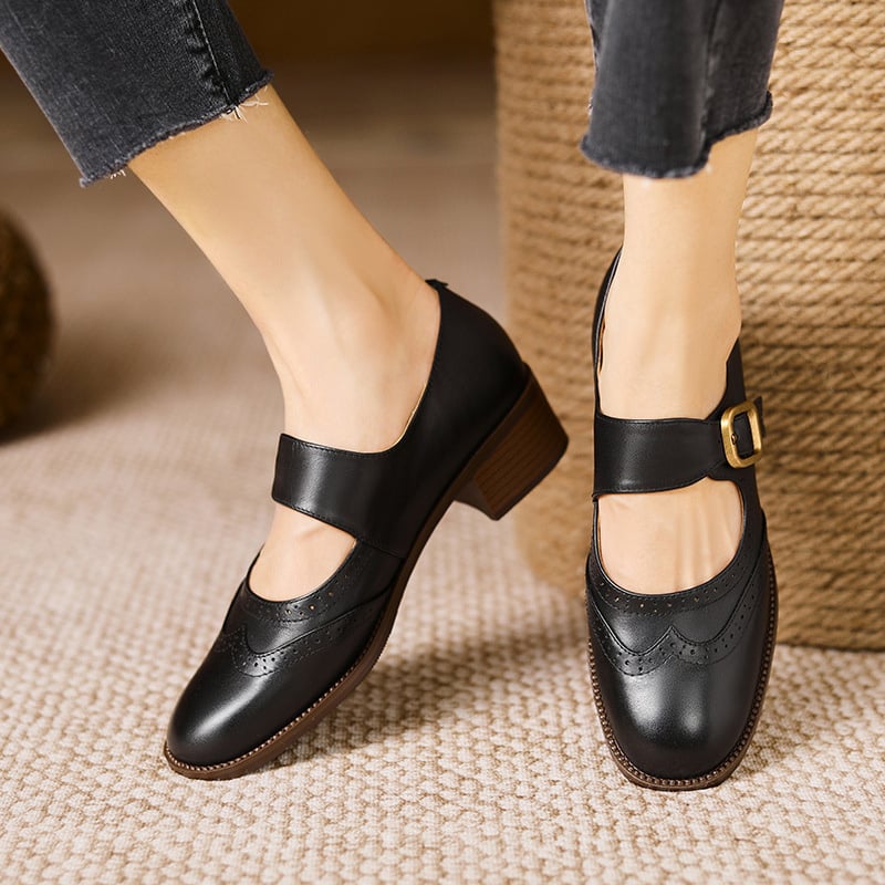 Myeisha Round Toe Block Heels Mary Jane Shoes