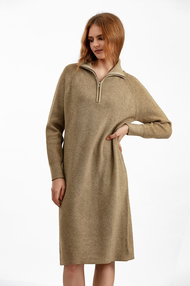 Zipper Pullover Sweater Dress