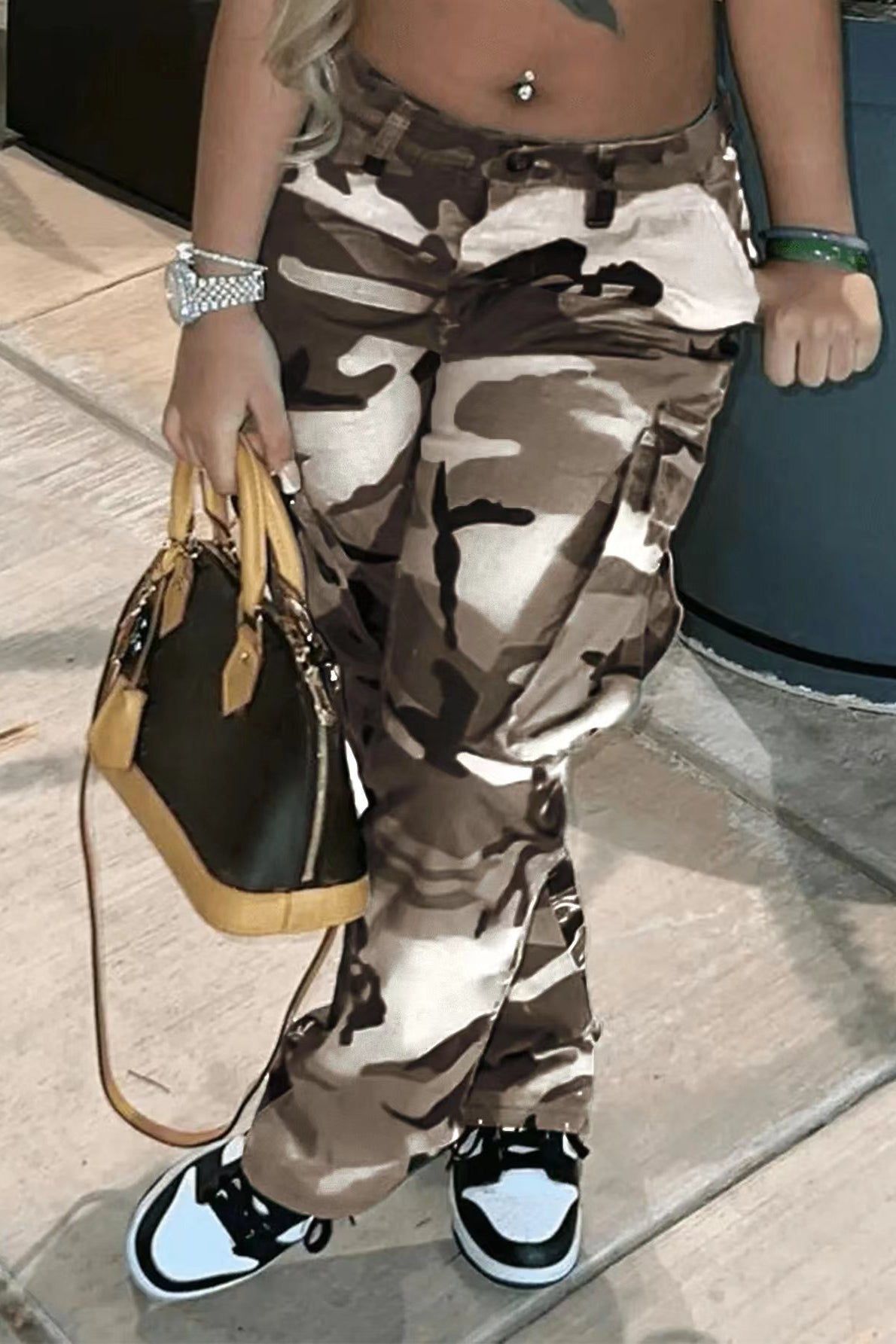 Street Style High Waist Straight Camo Multi Color Cargo Pants