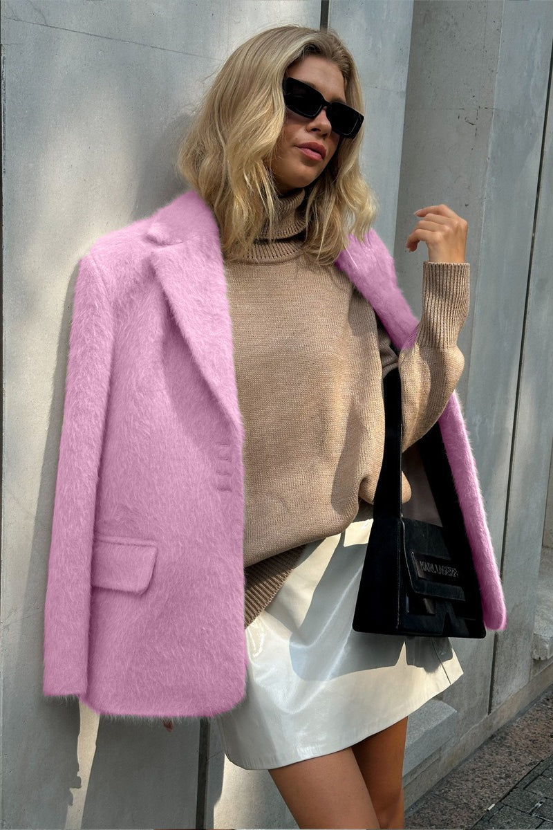 Soft Pile Relaxed Fit Lapel Blazer