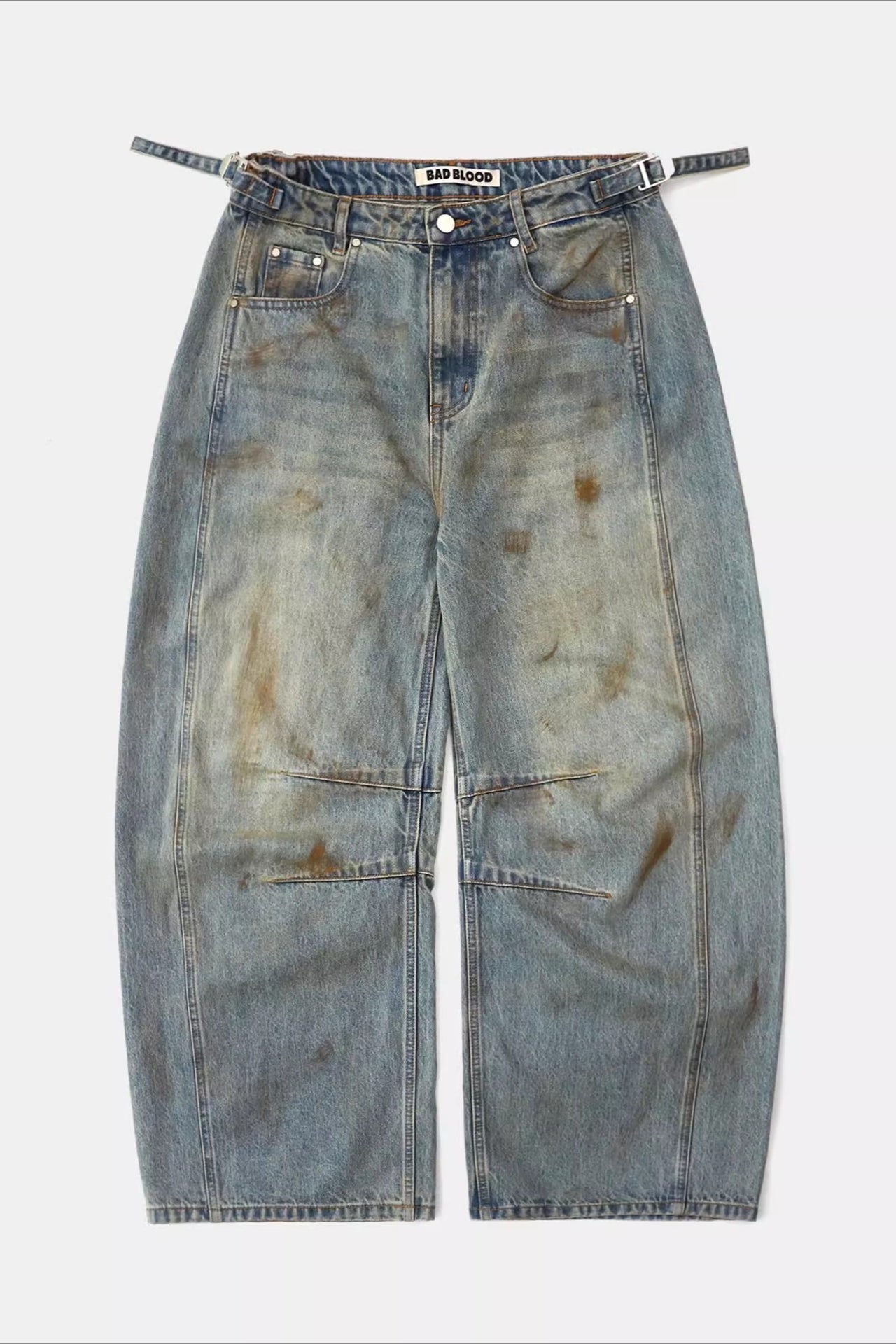 Vintage Washed Distressed Wide-Leg Denim Jeans