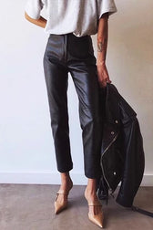 Office PU Straight Leg Stylish Workwear Pants