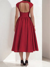 Satin Boat Neck Cap Sleeve Fit and Flare Midi Dress 6