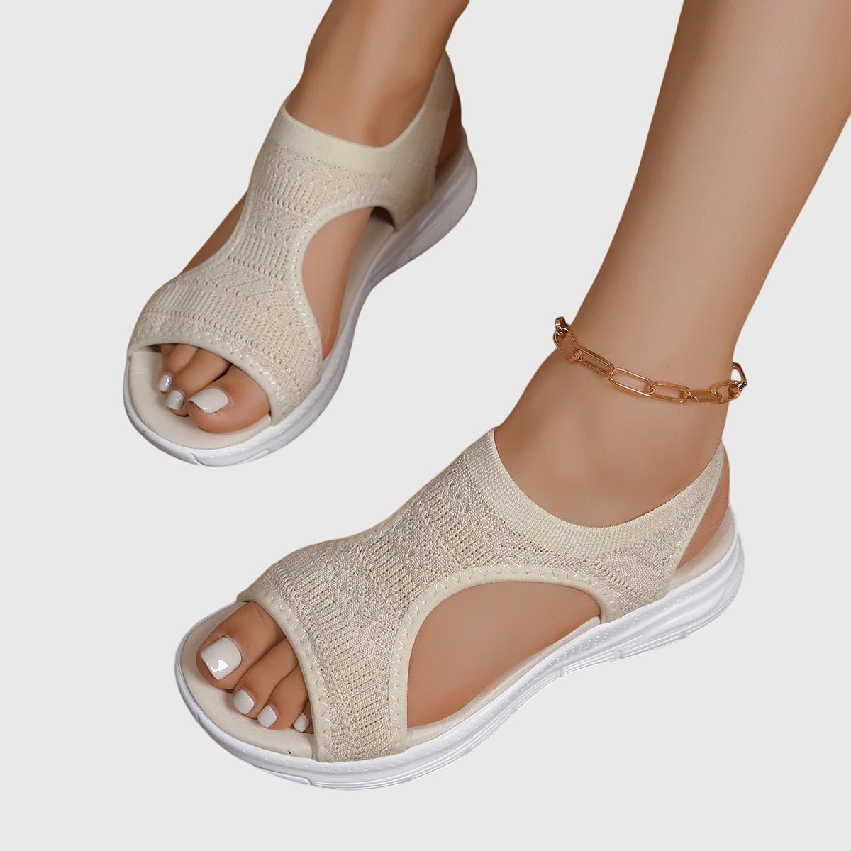 Knit Open Toe Cut Out Slingback Platform Sandals