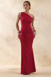 Off Shoulder Asym Metallic Trim Party Dress