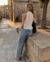 Crisscross Neckline Metal Detail Sleeveless Blouse