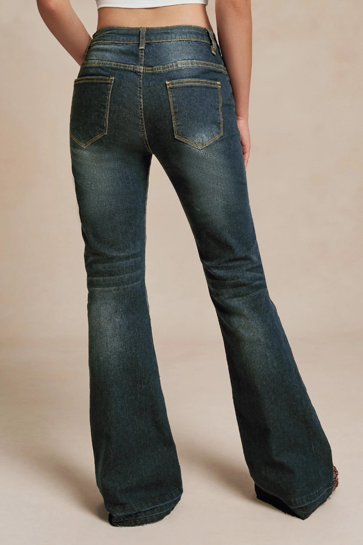 Low-Rise Vintage Washed Flared Denim Jeans