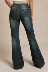 Low-Rise Vintage Washed Flared Denim Jeans