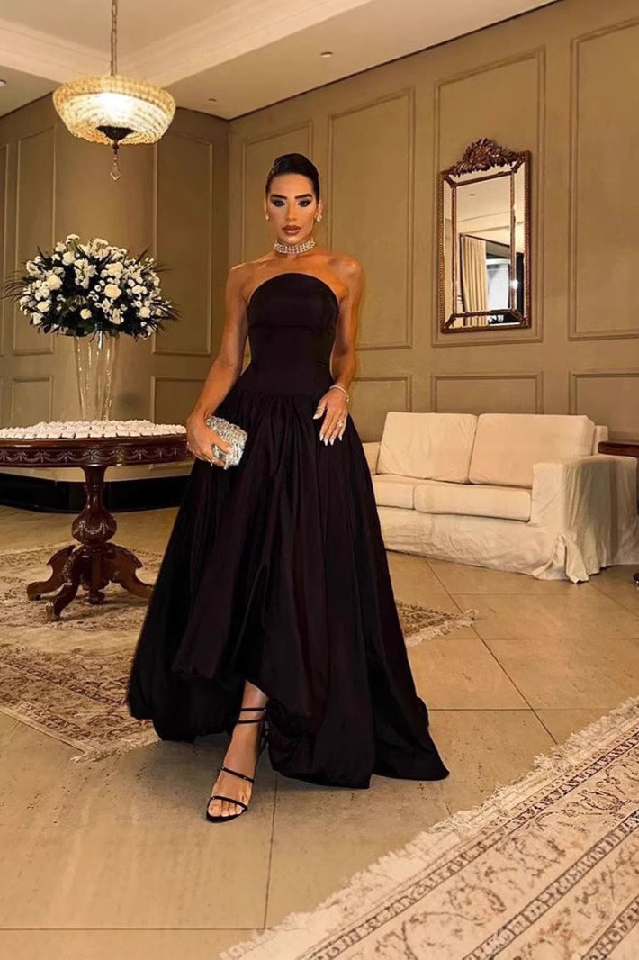 Luxe Solid Strapless Slip Prom Dress