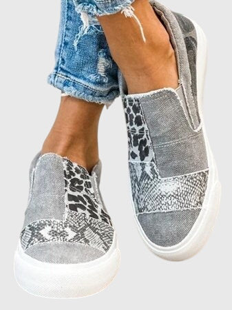 Round Toe Mixed Print Slip On Platform Sneakers