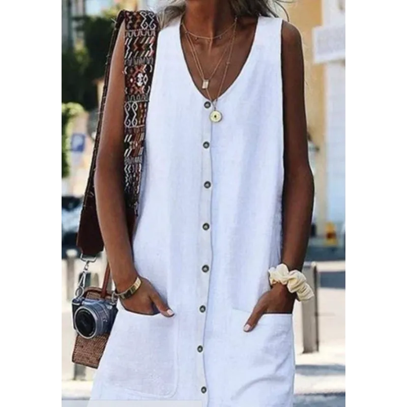 Aesthetic Paulina Linen Midi Dress with Slit Premium Wardrobe Essential