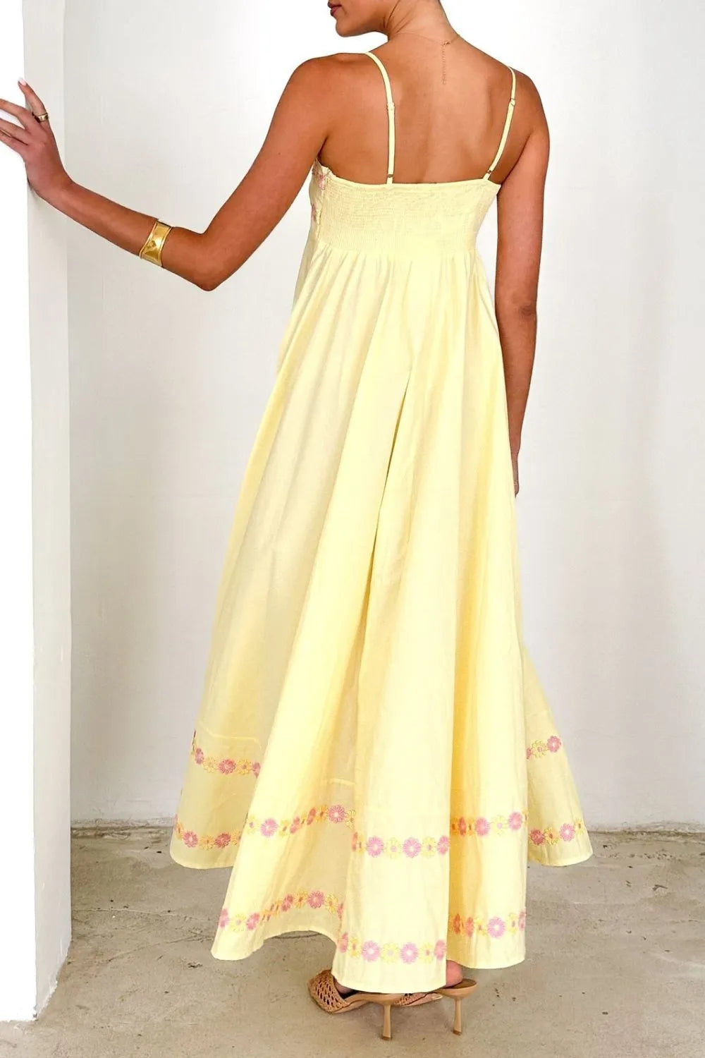 Floral Embroidered Spaghetti Strap Maxi Dress