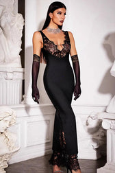 V-Neck Lace Panel Bodycon Mini Lace Dress