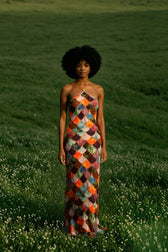 Plaid Halter Off Shoulder Maxi Dress