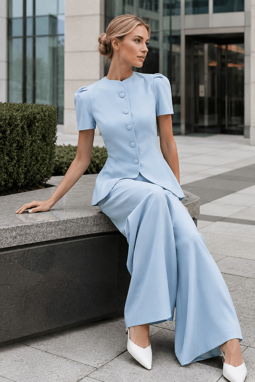 Elegant Jacket High Waist Two Piece Chic Work Set