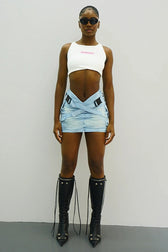 Cargo Pocket Cross Strap Denim Mini Skirt