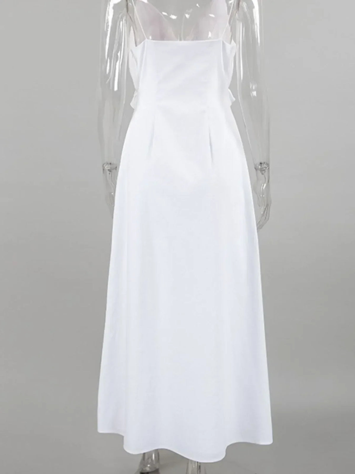 Deep V-Neck Spaghetti Strap Ruffle Trim A-Line Maxi Dress 8
