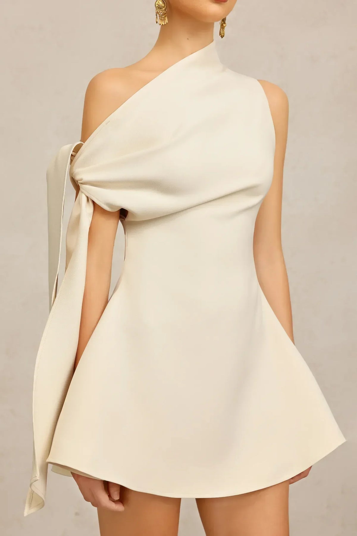 Asymmetric One Shoulder Draped Cape Sleeve A-Line Mini Dress 2