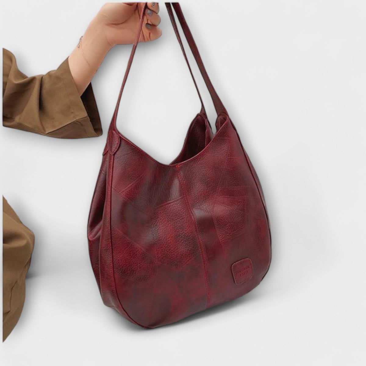 Textured Faux Leather Double Handle Slouchy Tote Bag