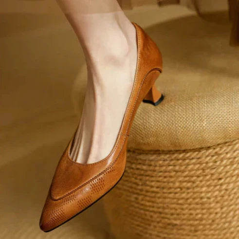 Snake Embossed Pointed Toe Slip On Kitten Heel Pumps