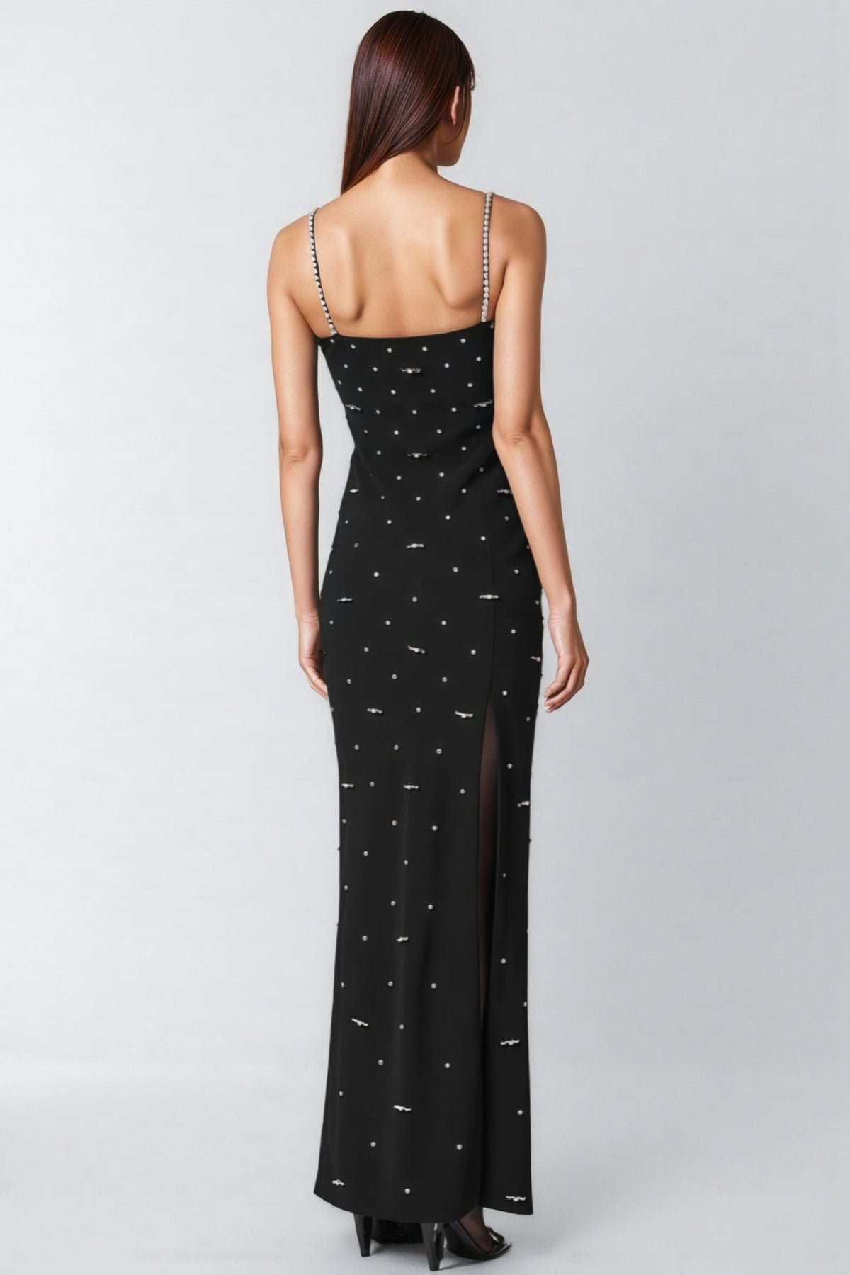 Sweetheart Neck Rhinestone Strap Beaded Column Maxi Dress 3