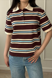 Vintage Stripe Contrast Polo T-Shirt