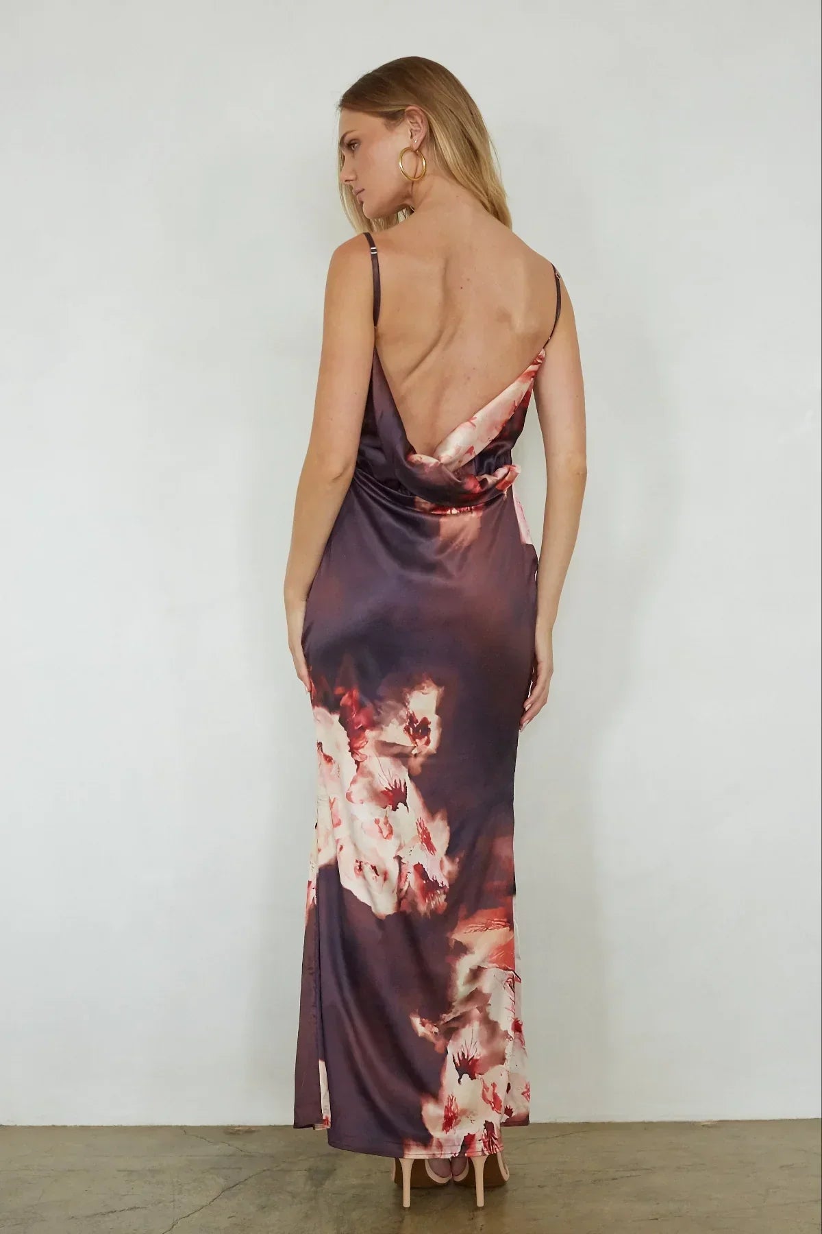 Satin Floral Print V-Neck Cami Bias Cut Maxi Dress 2