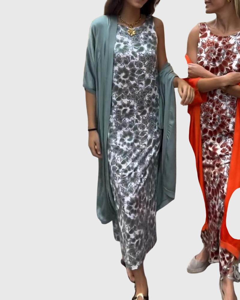 Floral Print Sleeveless Top and Tapered Pants Draped Two Piece Set