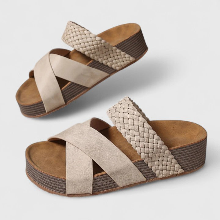 Cross Strap Woven Platform Slide Sandals