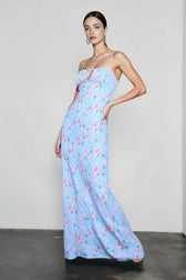 Floral Ruched Backless Tie Cami Mermaid Maxi Bodycon Dress